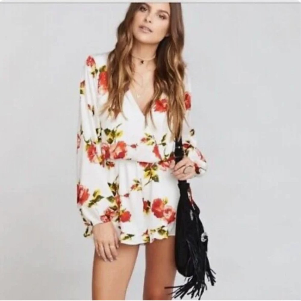 Show Me Your Mumu Satin Rocky Satin White Rose Romper Large